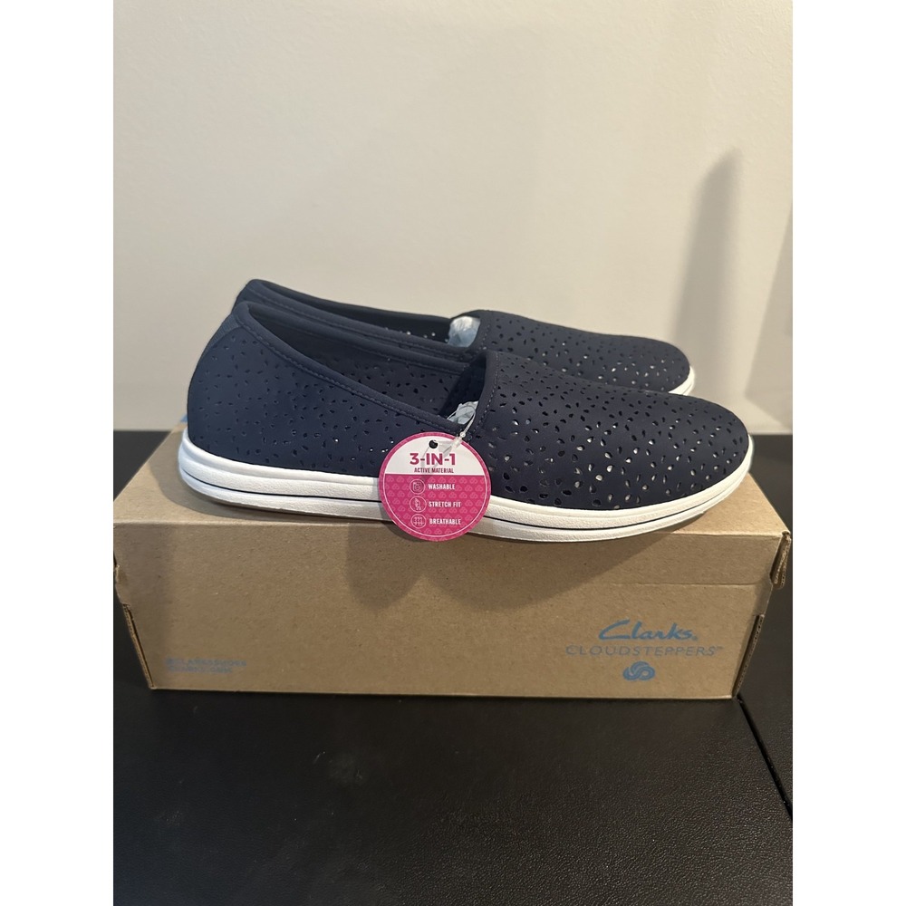 Clarks Cloudsteppers Breeze Emily Navy Marine Slip On Loafers Womens 10 M NEW - Picture 4 of 11